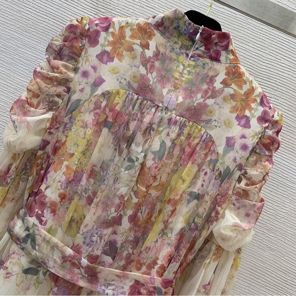 Zimmermann Ivory Floral High-Neck Maxi Dress with Pink and Yellow Blooms - Picture 8 of 8